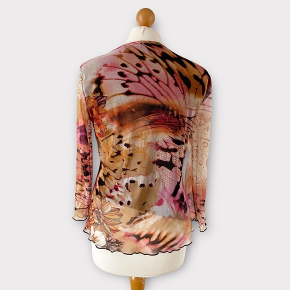 James Lakeland Mesh Blouse Top IT 46 UK 14 Floral Coral Red Orange Multi Lettuce - Picture 6 of 9